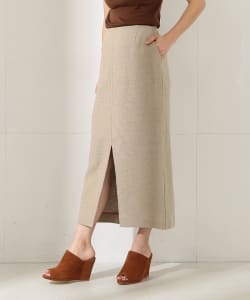 Demi-Luxe BEAMS / リネン フロントスリットタイトスカート
