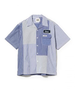 窪 浩志・真純@B印MARKET / H.R.REMAKE ストライプパッチ オープンカラーシャツ（Mサイズ）