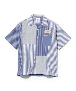 窪 浩志・真純@B印MARKET / H.R.REMAKE ストライプパッチ オープンカラーシャツ（Lサイズ）