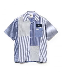窪 浩志・真純@B印MARKET / H.R.REMAKE ストライプパッチ オープンカラーシャツ（Lサイズ）