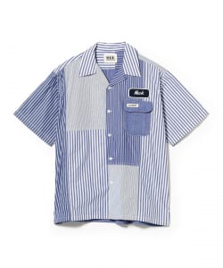窪 浩志・真純@B印MARKET / H.R.REMAKE ストライプパッチ オープンカラーシャツ（Lサイズ）