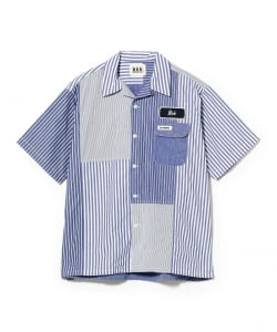 窪 浩志・真純@B印MARKET / H.R.REMAKE ストライプパッチ オープンカラーシャツ（Lサイズ）