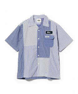 窪 浩志・真純@B印MARKET / H.R.REMAKE ストライプパッチ オープンカラーシャツ（Lサイズ）