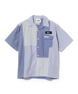 窪 浩志・真純@B印MARKET / H.R.REMAKE ストライプパッチ オープンカラーシャツ（Lサイズ）
