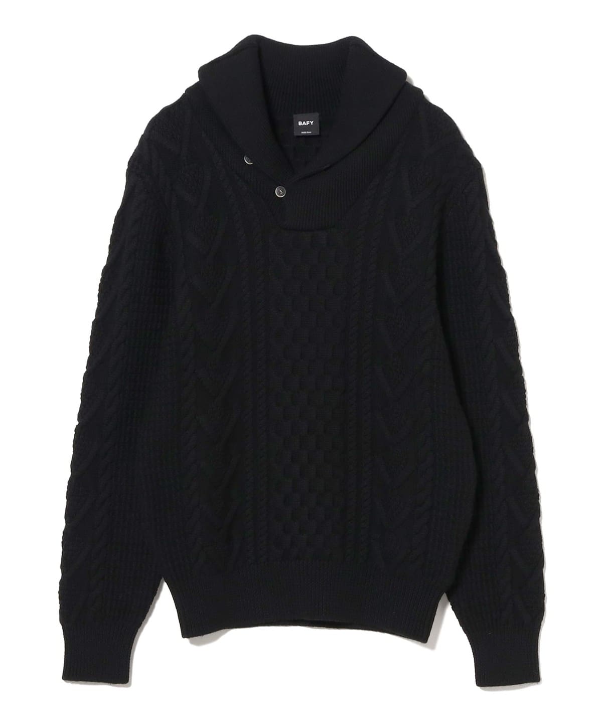 【別注】間瀬裕介@B印MARKET / BAFY バフィー ケーブル プルオーバー ショールカラー ニット トップス MEN BLACK 50 【別注】間瀬裕介@B印MARKET / BAFY バフィー ケーブル プルオーバー ショールカラー ニット トップス MEN BLACK 50