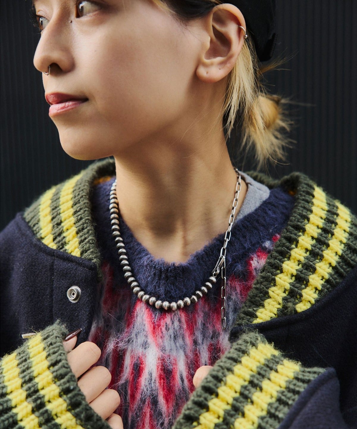 Yui☆B ming BEAMS✨Vネックニット＆ノジェスネックレス Demi-Luxe BEAMS（デミルクス ビームス）ガラスパール Y字 ネックレス