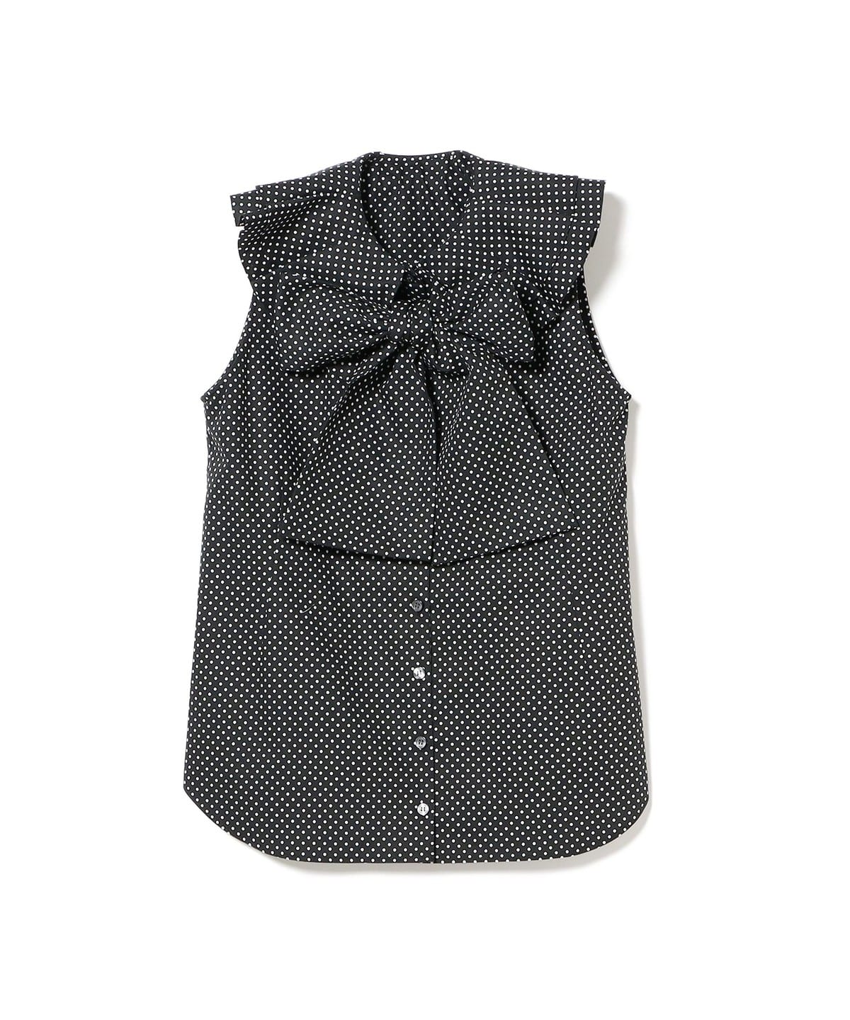BOW ドット ノースリーブブラウス シャツ・ブラウス WOMEN BLACK×WHITE L BOW ドット ノースリーブブラウス シャツ・ブラウス WOMEN BLACK×WHITE L