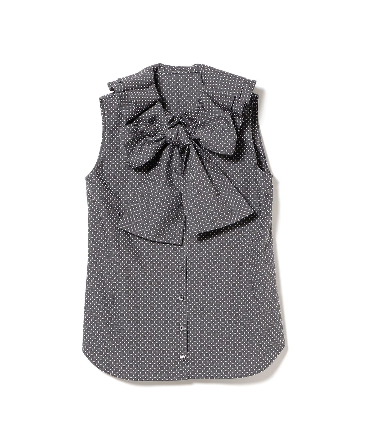 BOW ドット ノースリーブブラウス シャツ・ブラウス WOMEN GREY×WHITE M BOW ドット ノースリーブブラウス シャツ・ブラウス WOMEN GREY×WHITE M