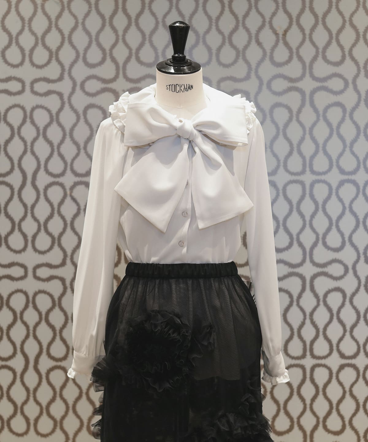 BOW 丸襟 ジョーゼット ブラウス シャツ・ブラウス WOMEN OFF WHITE L BOW 丸襟 ジョーゼット ブラウス シャツ・ブラウス WOMEN OFF WHITE L