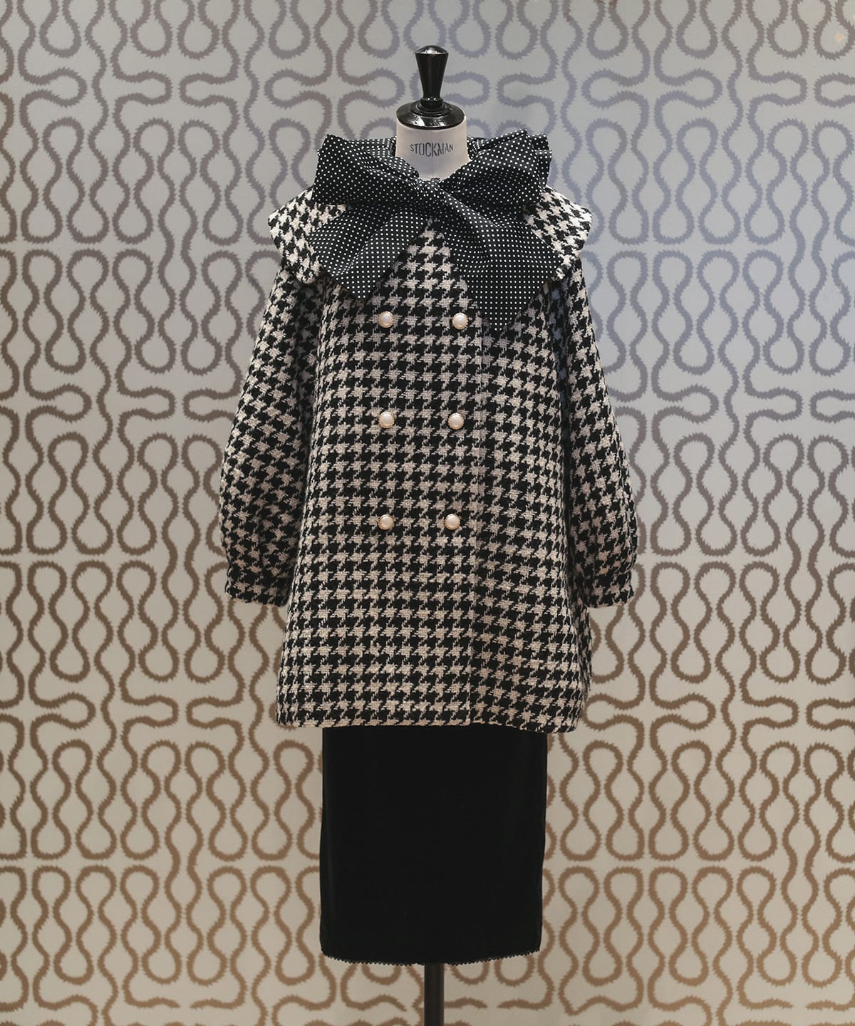 ビッグカラー コート 千鳥 コート WOMEN BLACK×WHITE ONE SIZE ビッグカラー コート 千鳥 コート WOMEN BLACK×WHITE ONE SIZE