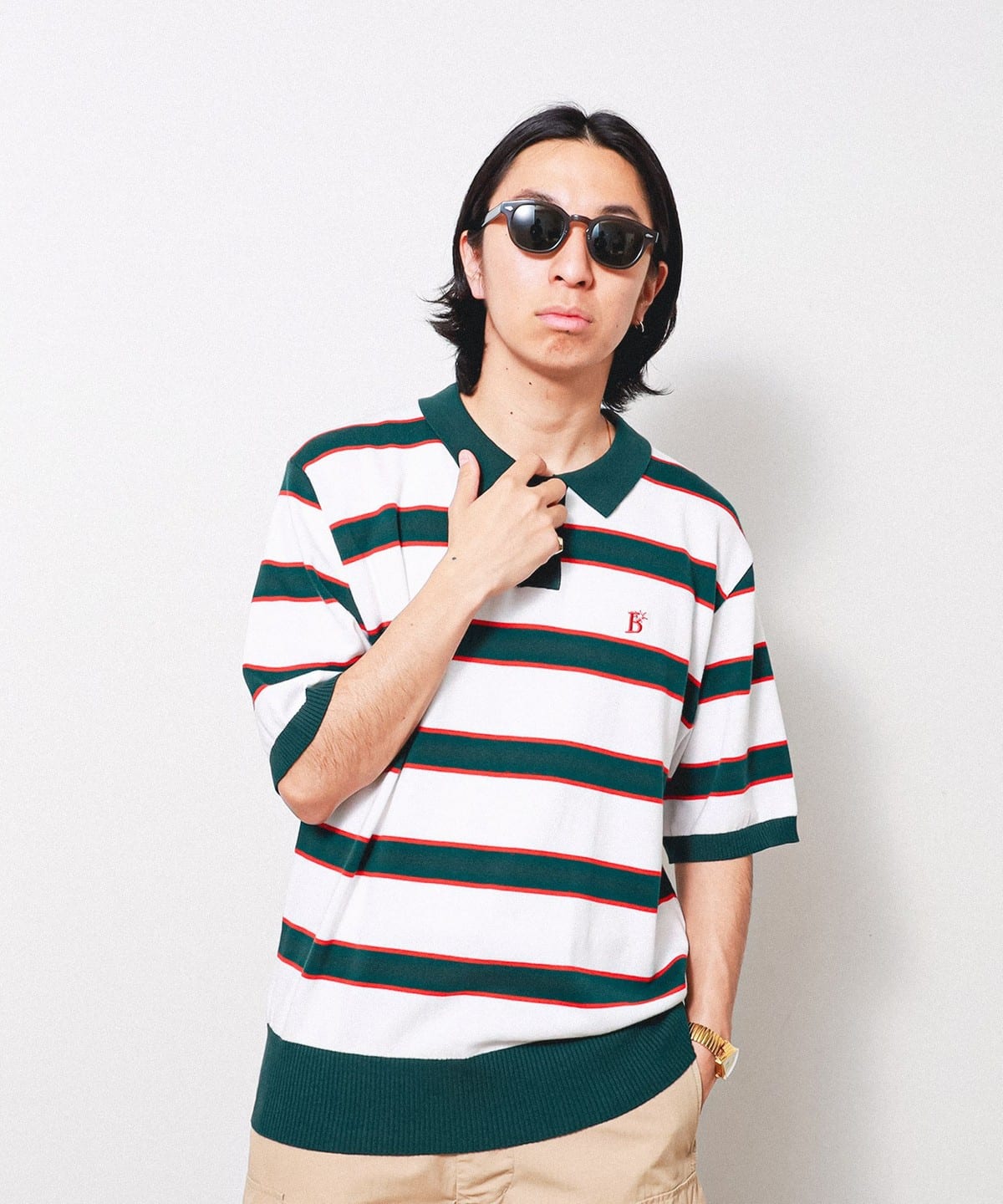 BEAMS T BEAMS T BoTT Border Knit Polo (shirts/blouses polo shirts