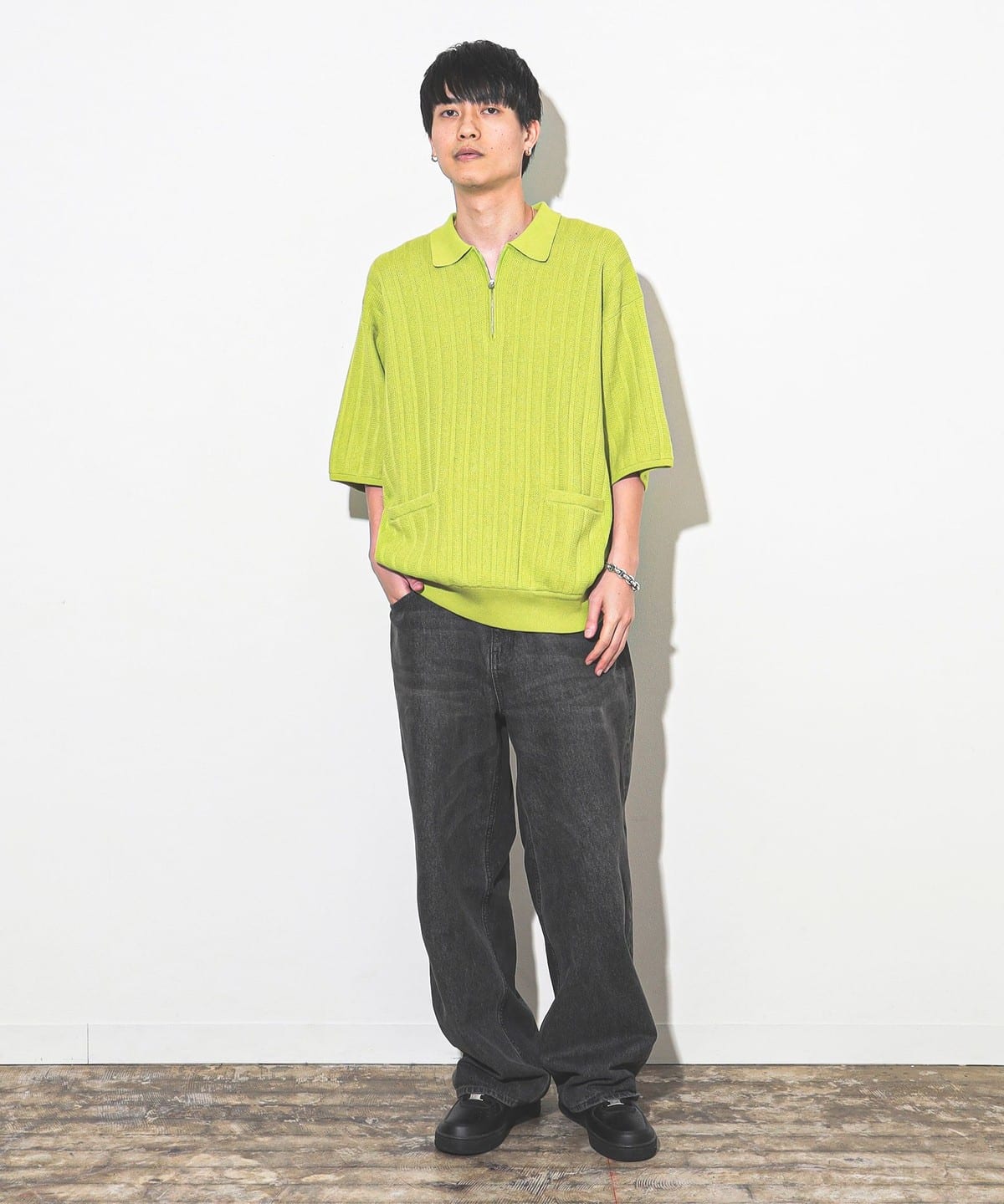 トップス crepuscule rib pattern half zip polo Rib Pattern Half Zip Polo #Black [2501-012] – ciacura