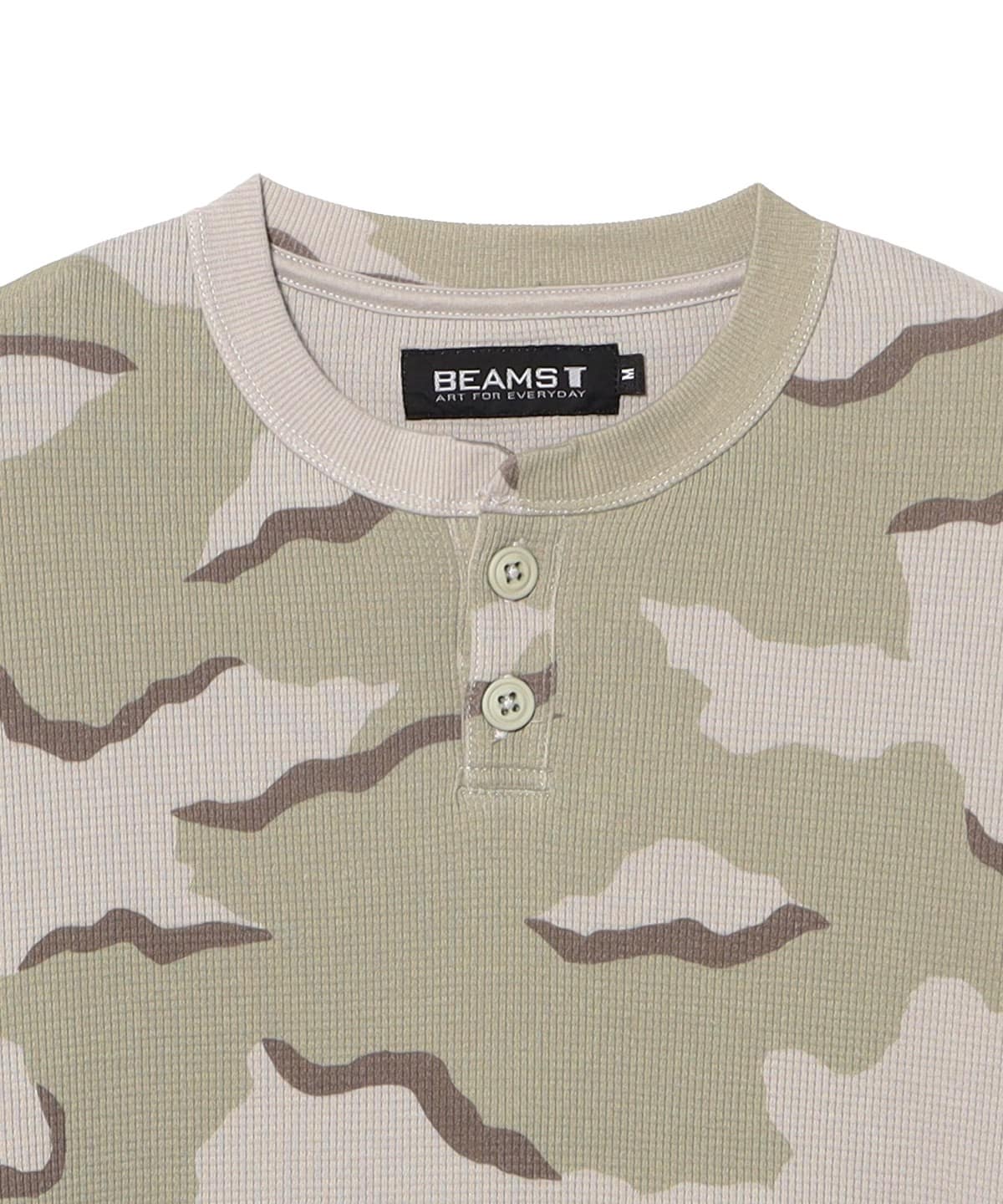 BEAMS T（ビームスT）Camo Waffle Henley Neck T-shirt（Tシャツ