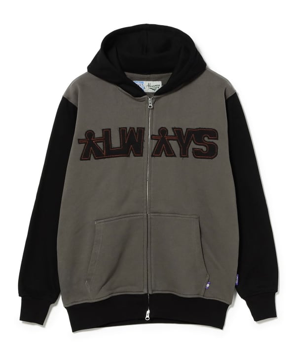 Always / human applique zip up hoodie - black