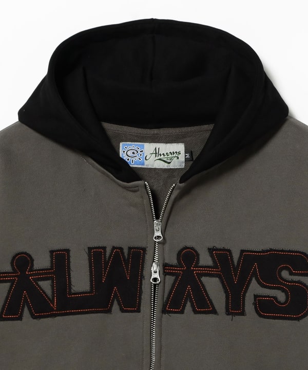 Always / human applique zip up hoodie - black