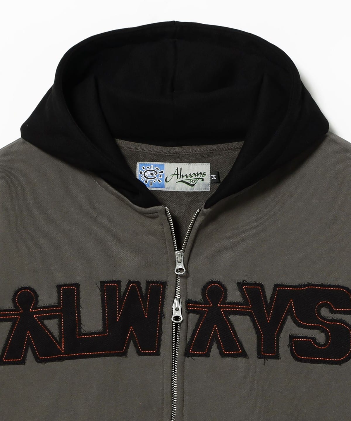 BEAMS T（ビームスT）Always / human applique zip up hoodie - black