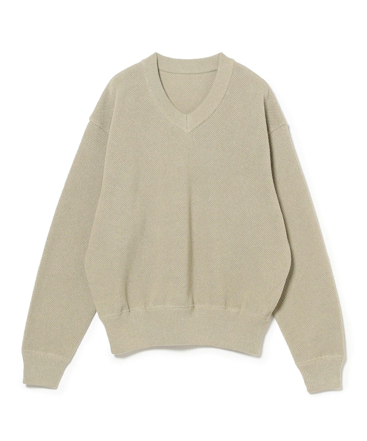 BEAMS T BEAMS T crep / Moss Stitch V-Neck Pullover (Tops