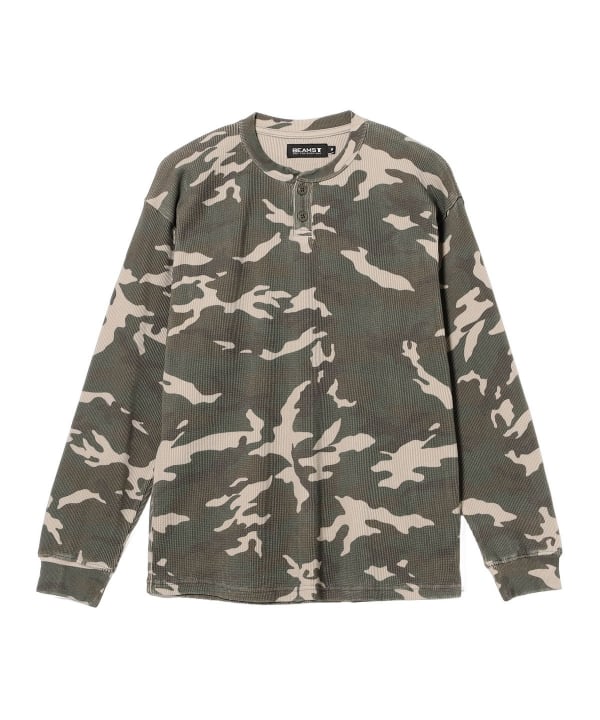 Camo Waffle Henley Neck Long Sleeve T-shirt