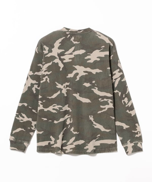 Camo Waffle Henley Neck Long Sleeve T-shirt