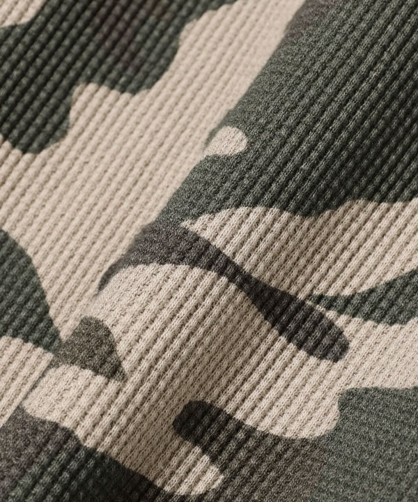 Camo Waffle Henley Neck Long Sleeve T-shirt