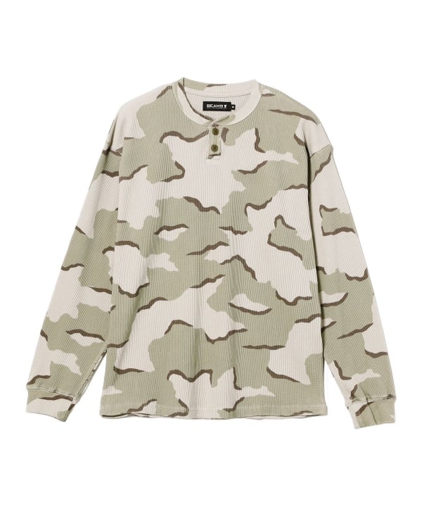 Camo Waffle Henley Neck Long Sleeve T-shirt