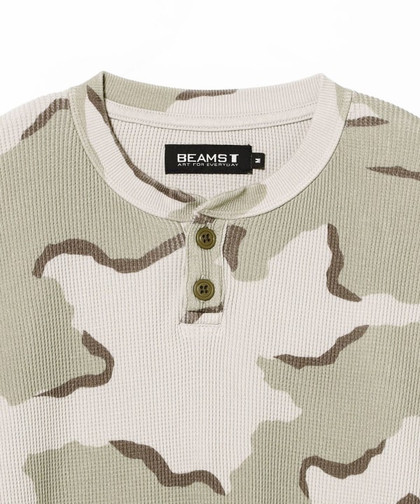 Camo Waffle Henley Neck Long Sleeve T-shirt