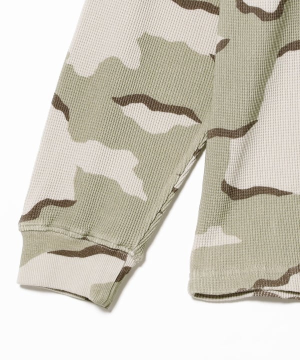 Camo Waffle Henley Neck Long Sleeve T-shirt