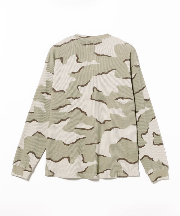 Camo Waffle Henley Neck Long Sleeve T-shirt