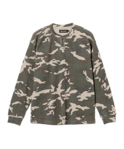 Camo Waffle Henley Neck Long Sleeve T-shirt