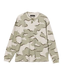 Camo Waffle Henley Neck Long Sleeve T-shirt