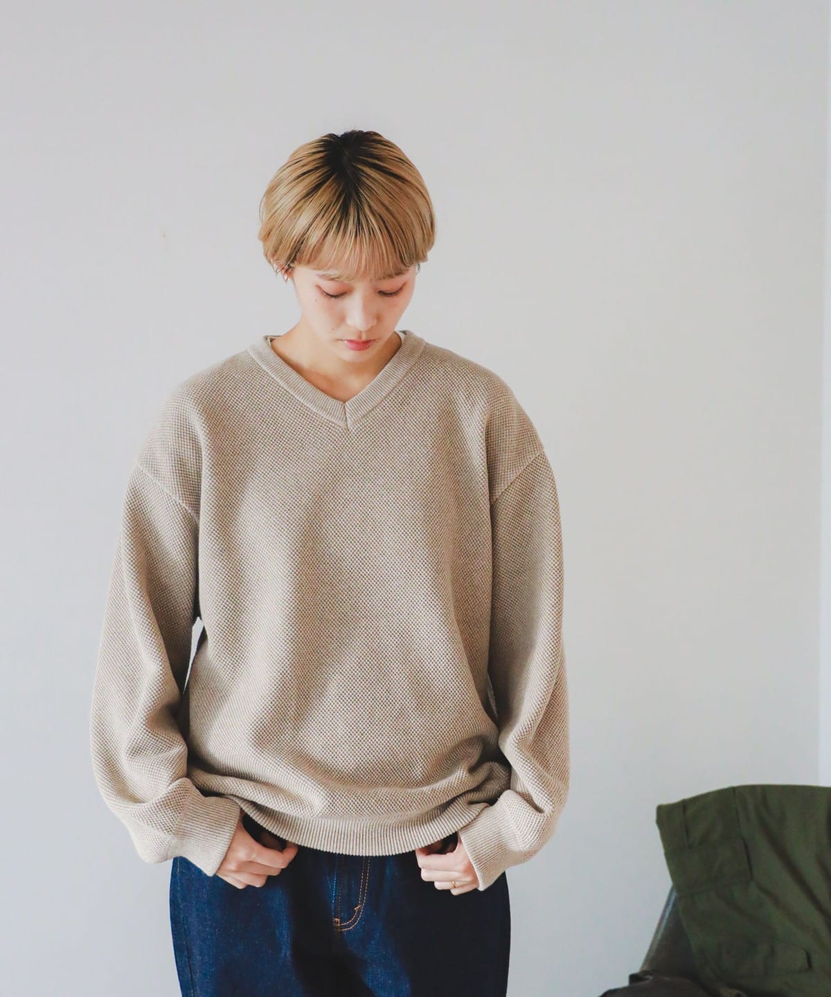 BEAMS T（ビームスT）Crepuscule / Moss Stich V Neck Knit（トップス