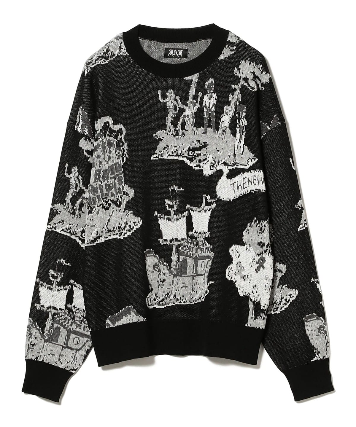 FAF(Fake As Flowers) / NEWCOMMUNE Island Jaquard Knit トップス MEN BLACK 1(S) FAF(Fake As Flowers) / NEWCOMMUNE Island Jaquard Knit トップス MEN BLACK 1(S)