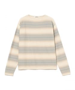 AURALEE / COTTON SILK GRADIENT STRIPE KNIT BOAT NECK P/O