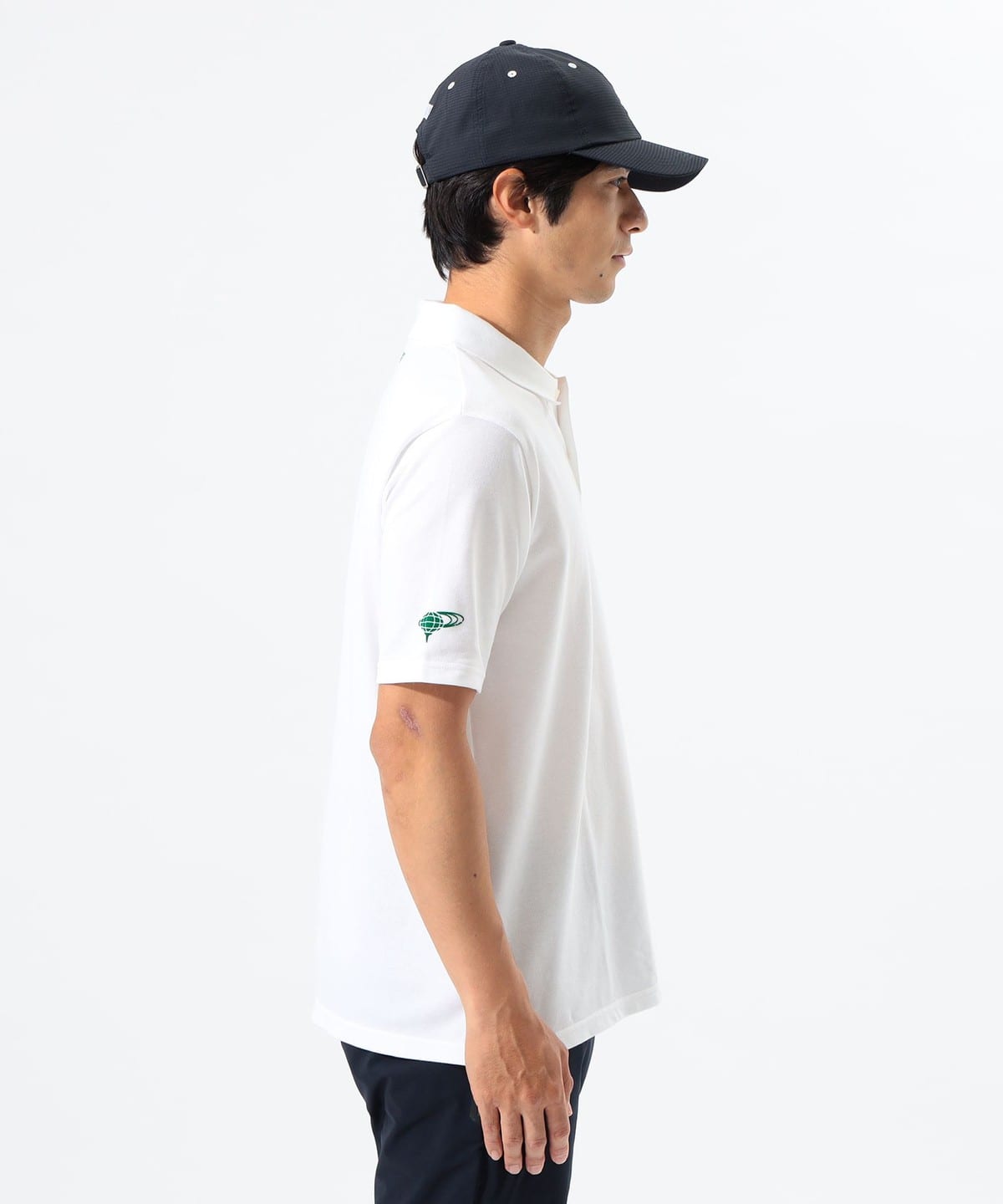 【極美品】BEAMS GOLF ポロシャツ ホワイト L BEAMS GOLF ORANGE LABEL 襟ロゴ バイカラー ポロシャツ(長袖