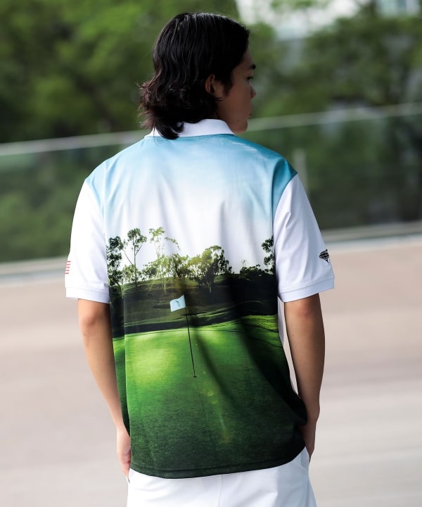 ORANGE LABEL / コースプリント ポロシャツ（吸水速乾・UVカット） Model：H172cm Size：L