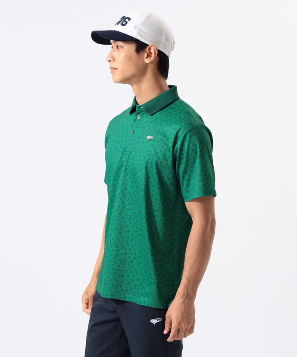 ORANGE LABEL / 1976 グラフィック 総柄ポロシャツ（吸水速乾・UVカット） Model : H:185 B:93 W:72 H:92  Size：L