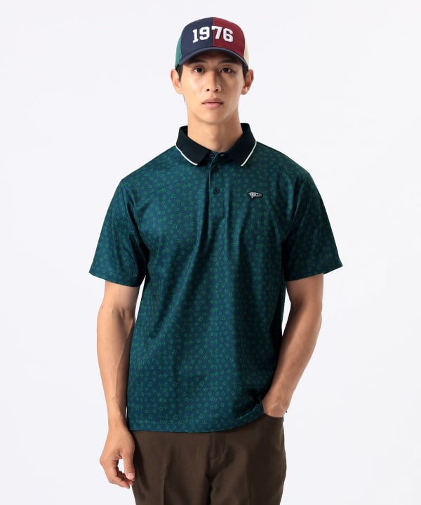 ORANGE LABEL / 1976 グラフィック 総柄ポロシャツ（吸水速乾・UVカット） Model : H:185 B:93 W:72 H:92  Size：L