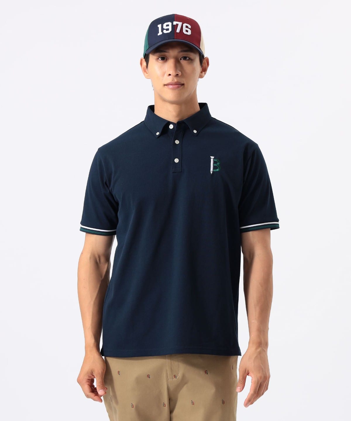 新品未使用★BEAMS GOLF ネイビークール素材　ポロシャツＸＬ BEAMS GOLF（ビームス ゴルフ）B-Teeロゴ刺繍 ボタンダウン ポロシャツ