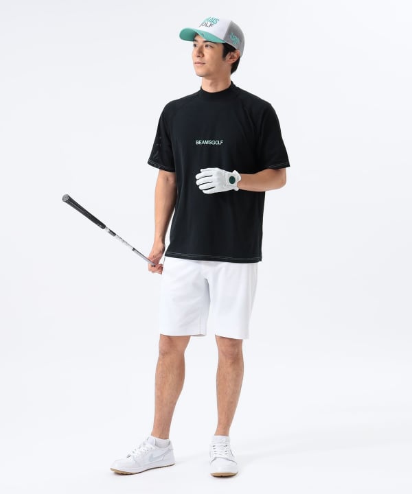 ★美品★BEAMS　GOLF　リブネック切替ダンボール半袖ラグランカットソ　L ビームスゴルフ BE リブネック切替ダンボール半袖ラグラン