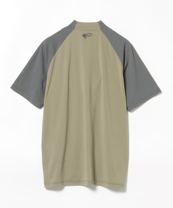 ★美品★BEAMS　GOLF　リブネック切替ダンボール半袖ラグランカットソ　L ビームスゴルフ BE リブネック切替ダンボール半袖ラグラン