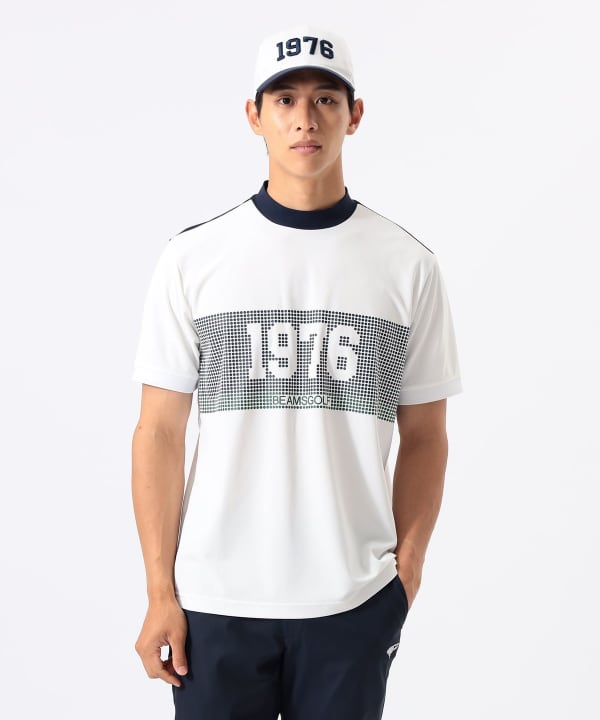 ORANGE LABEL / 1976 グラフィック モックネック シャツ（吸水速乾・UVカット）． Model : H:185 B:93 W:72 H:92  Size：L