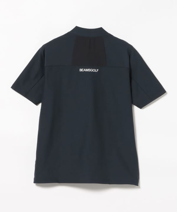 BEAMS GOLF ビームスゴルフ　メッシュ　モックネック　半袖シャツ　水色 BEAMS GOLF（ビームス ゴルフ）メッシュパネル モックネック シャツ
