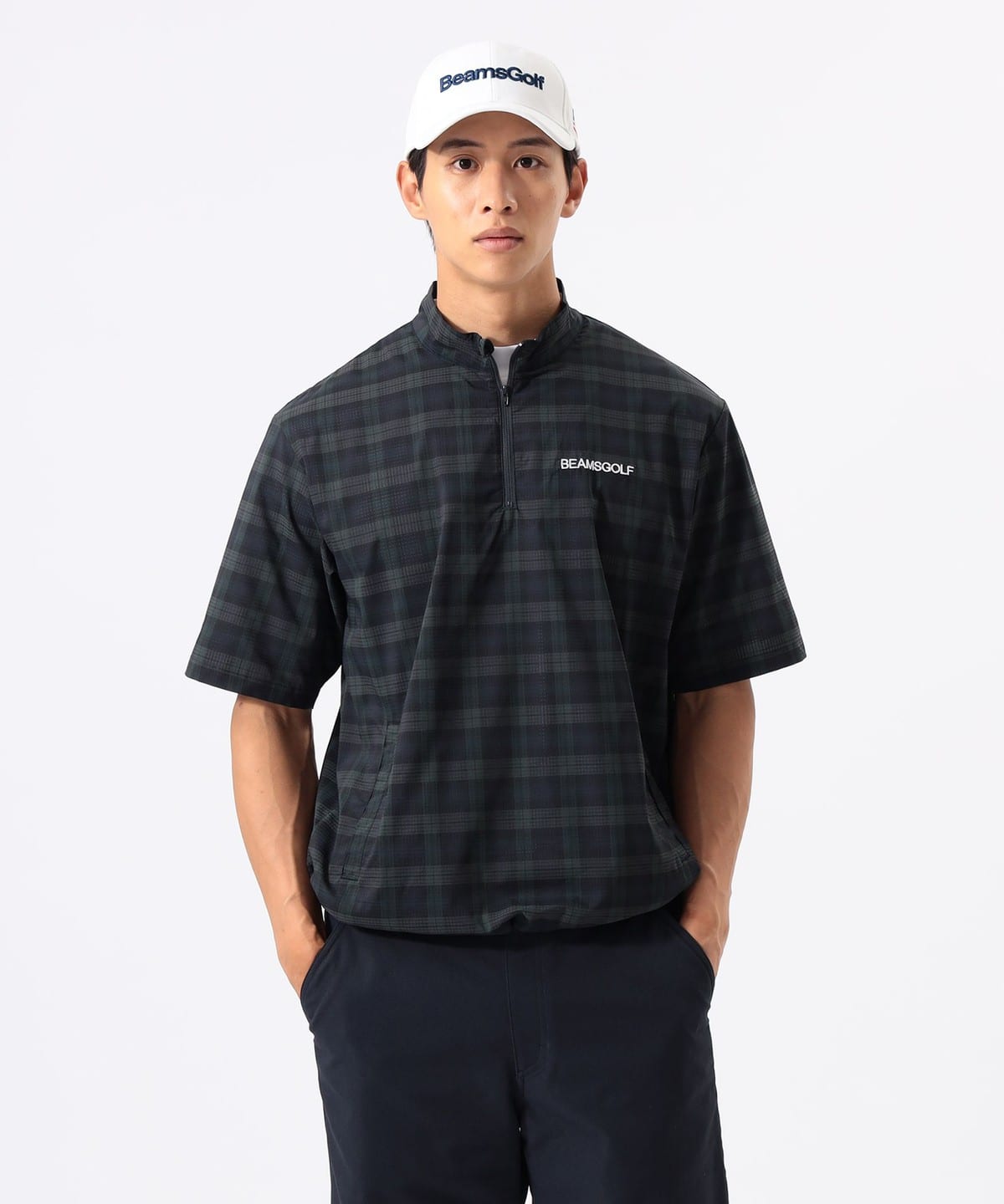 美品 BEAMS GOLF ビームスゴルフ ハーフジップ ポロシャツ 半袖 M BEAMS GOLF（ビームス ゴルフ）ORANGE LABEL / スタンドカラーハーフ