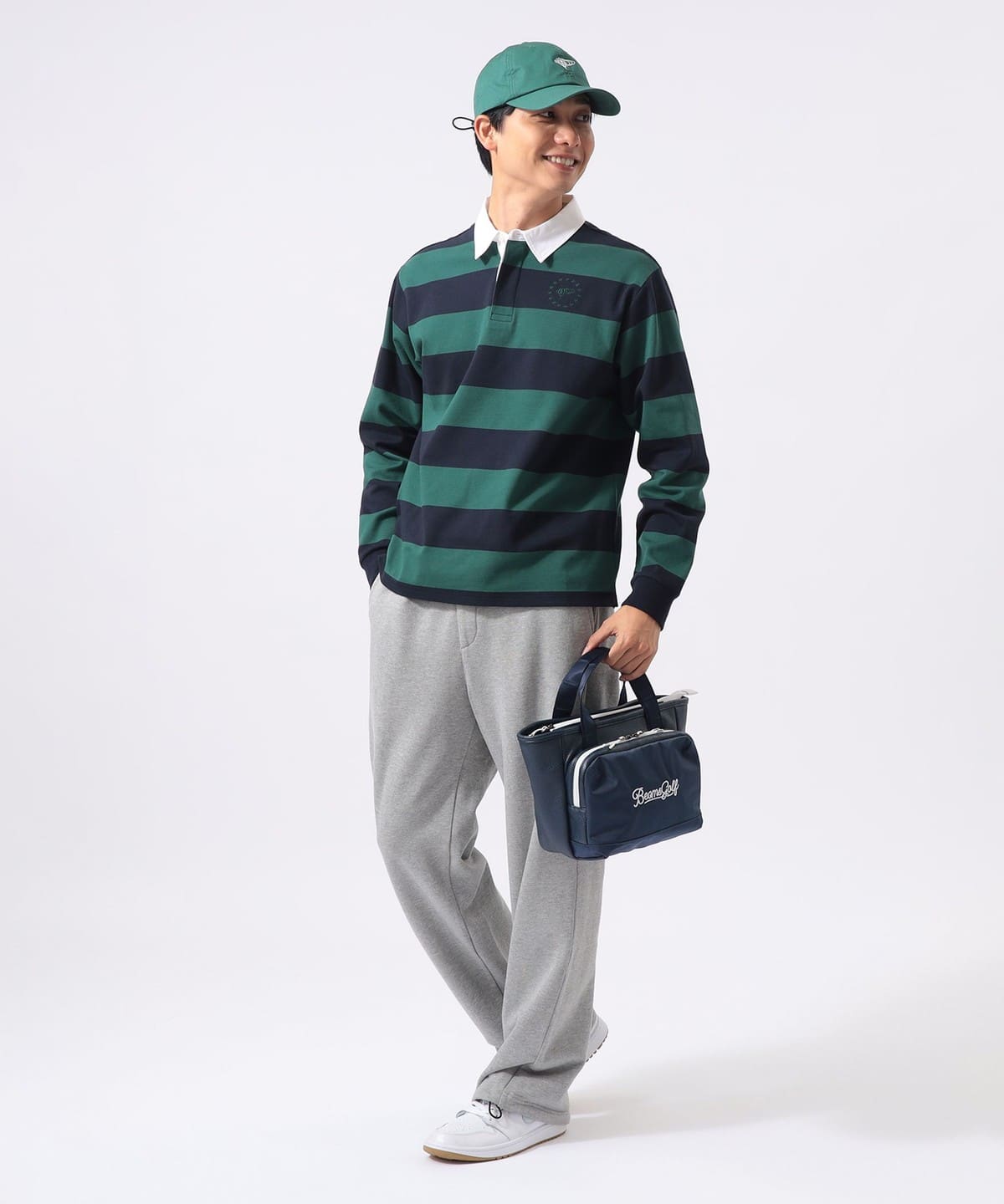 BEAMS GOLF 長袖シャツ Mサイズ オリーブ ビームスゴルフ ゴルフウェア 長袖シャツ 秋 冬 ラインロゴモック
