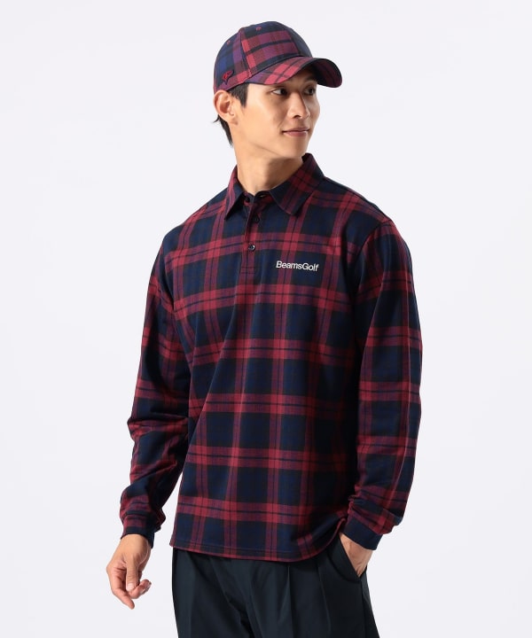 ORANGE LABEL / チェック ロングスリーブ ポロシャツ Model : H:185 B:93 W:72 H:92  Size：L