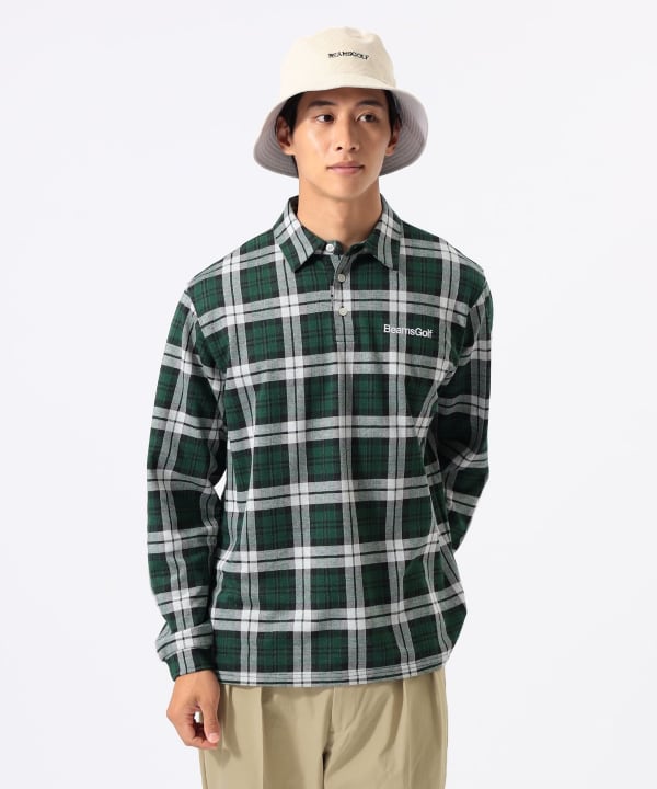 ORANGE LABEL / チェック ロングスリーブ ポロシャツ Model : H:185 B:93 W:72 H:92  Size：L