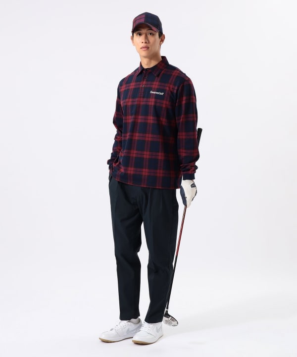 ORANGE LABEL / チェック ロングスリーブ ポロシャツ Model : H:185 B:93 W:72 H:92  Size：L