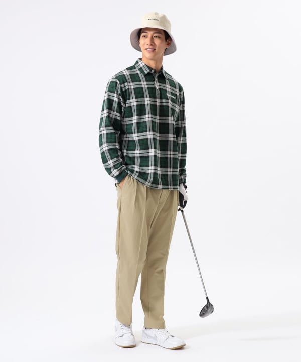 ORANGE LABEL / チェック ロングスリーブ ポロシャツ Model : H:185 B:93 W:72 H:92  Size：L