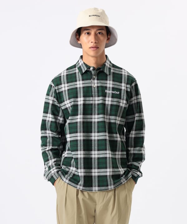 ORANGE LABEL / チェック ロングスリーブ ポロシャツ Model : H:185 B:93 W:72 H:92  Size：L