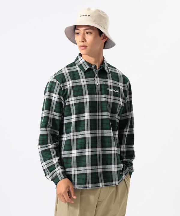 ORANGE LABEL / チェック ロングスリーブ ポロシャツ Model : H:185 B:93 W:72 H:92  Size：L